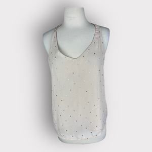 Material Girl Chiffon Cream Racerback Tank Blouse | XS | Studded Accent